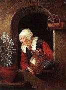 Gerard Dou Old Woman Watering Flowers oil painting reproduction